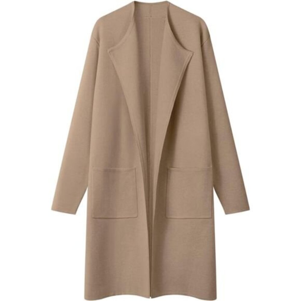Women's‎ Open Front Coatigan - Long Sleeve Knit Cardigan with Pockets, Khaki
